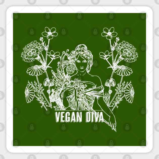 Vegan Diva - lady with flowers Sticker by TinyPrinters